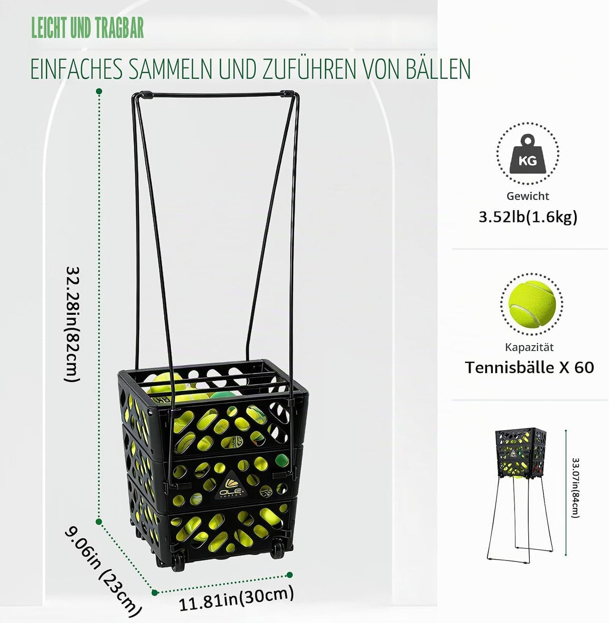 Tennisball Hopper mit Rollen 60-Ball Rollkorb Winslow