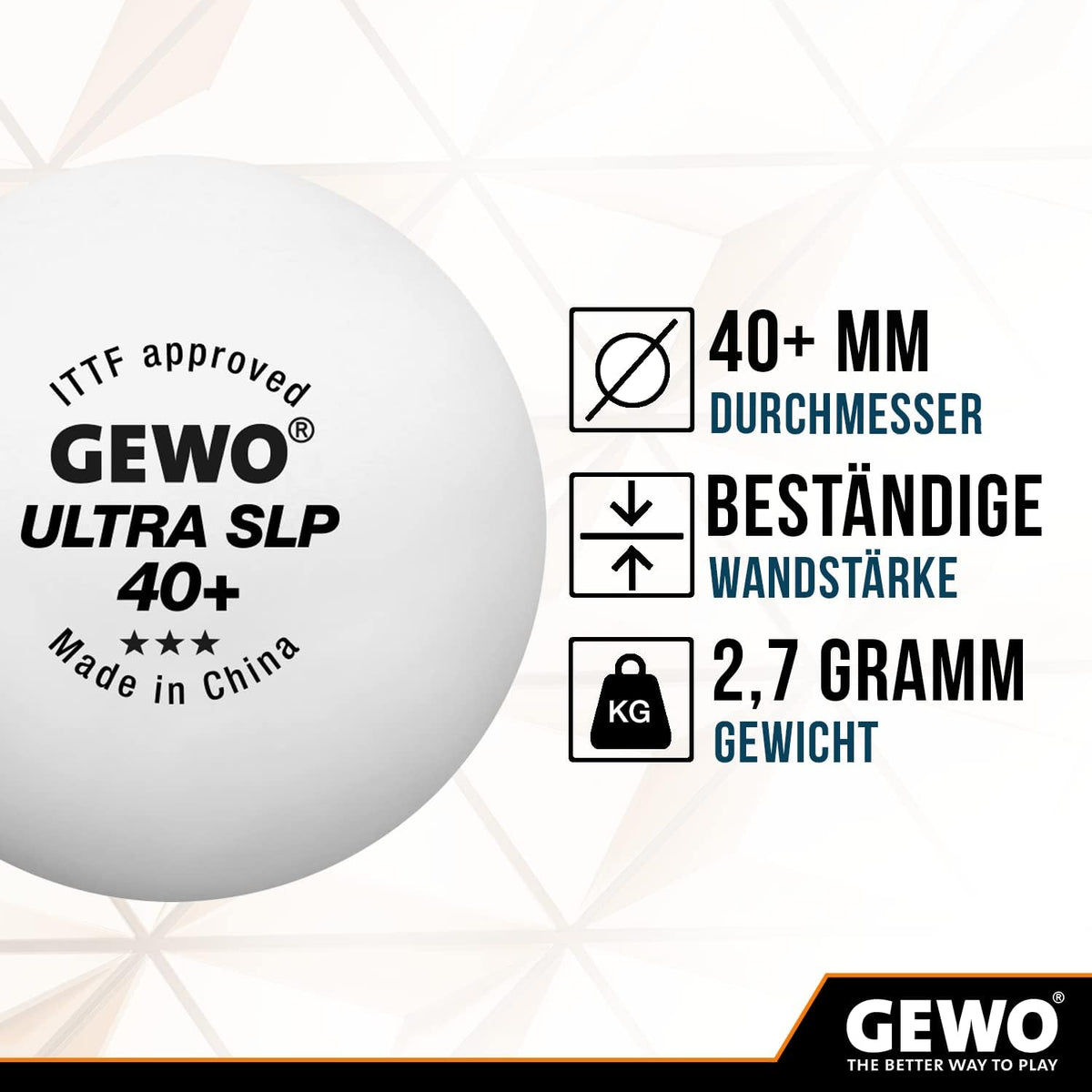GEWO Tischtennisbälle ohne Naht 3 Sterne Ultra SLP, ITTF Wettkampf TT Bälle Bunny