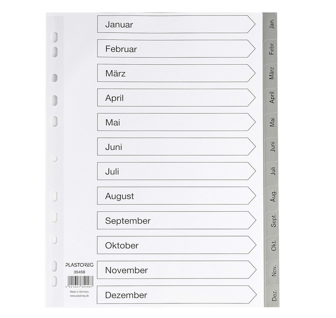 Ordner Register 1 - 12 Januar bis Dezember